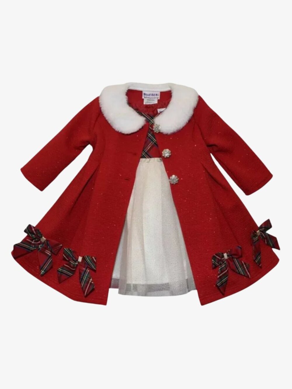 NWT Blueberi Boulevard Baby Girls Plaid Dress and Swing Coat 2 Piece Set 3M